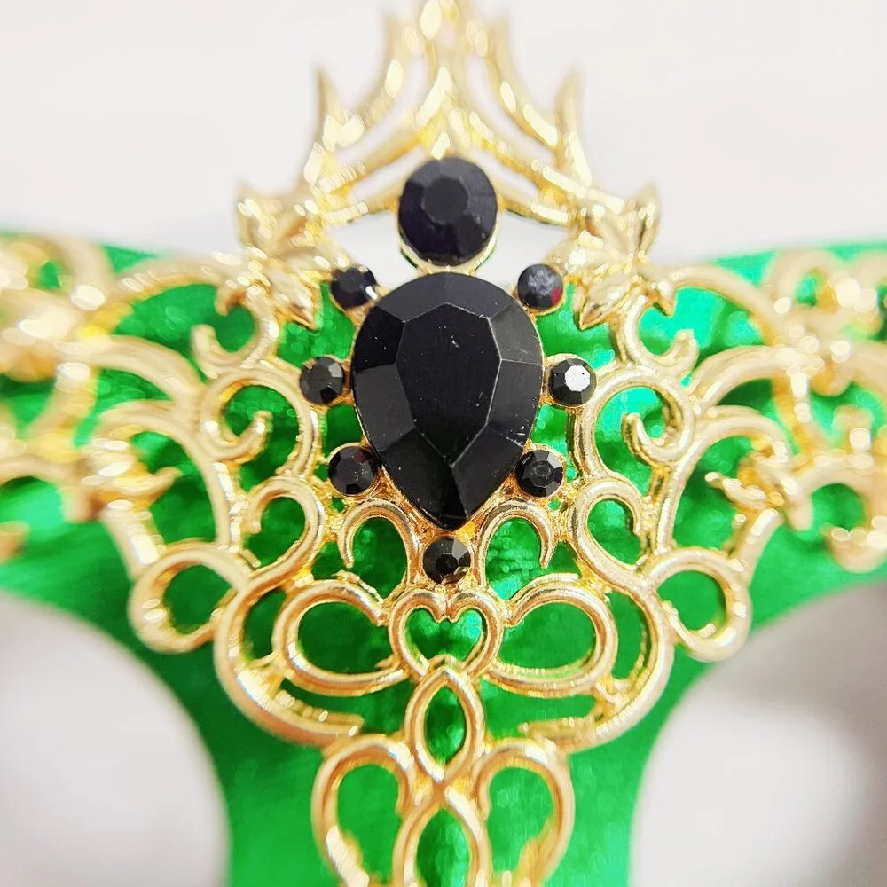 Men's masquerade mask, masquerade ball mask, Gold Green masquerade Mask, 2 in 1